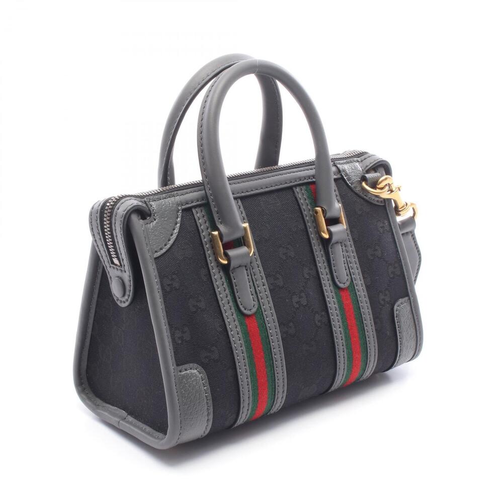 Gucci Ophidia Black GG Leather Gray Canvas Handbag